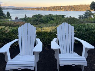 Adirondack chairs, cushions and table