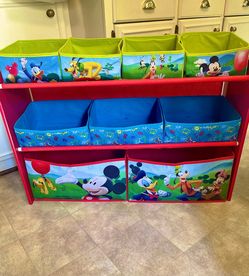 Mickey Mouse toy storage organizer with folding bins