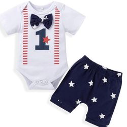 Baby Boys Summer Gentleman Clothes Bowtie Romper 4th of July