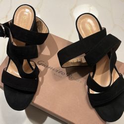 NWT Gianvito Rossi black suede wedge sandals Size 6.5
