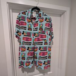 Disney Parks Shirt Mens XL Blue Mickey Pluto Donald Duck Chip N Dale Camp Collar