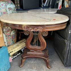 Antique Victorian Lyre Marble Top Table
