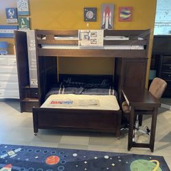 Full Size Bunk Bed w/ Stairs, Bookshelf and Desk