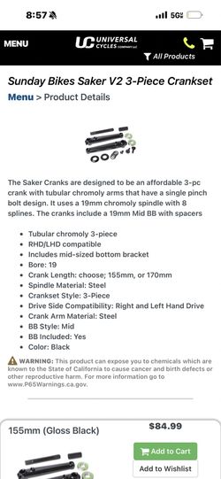 Sunday bmx Saker V2 3pcs crankset