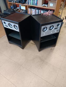 Pair of Black Leatherette Smart Nightstands / End Tables with Built-in Bluetooth Speakers