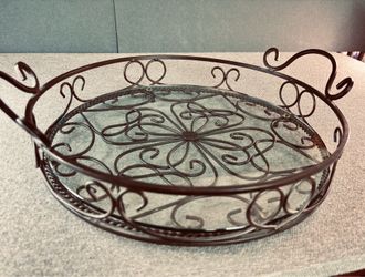 Southern Living at Home Jamestown Wrought Iron Footed Round Tray Glass Insert