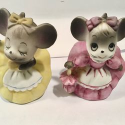 2 Vtg. 1970s Porcelain Mice Wearing Bloomers Figurines 3” Tall Hand-Painted Adorable