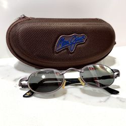 Maui Jim MJ-143-14 Oval Sunglasses Black/Gray Polarized – Made in Italy w/ Case