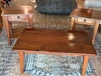 All wood coffee table and 2endtables