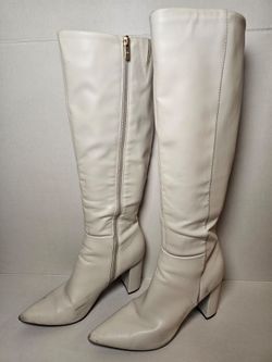 Marc Fisher Women's White Over-the-Knee Pointed Toe Block Heel Boots Size 9M