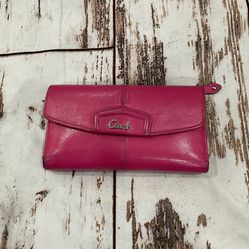 PINK COACH LEATHER WALLET WITH PLEAT