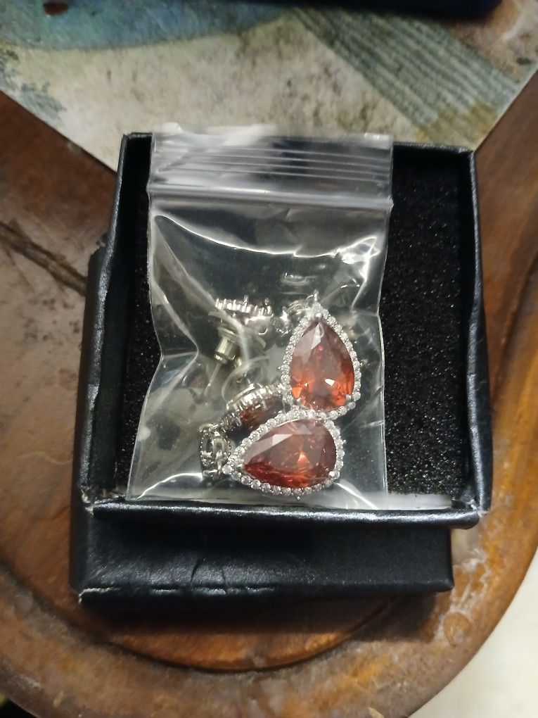 Ruby Red Diamond Sparkling Tear Drop Earrings