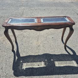Vintage Console Wood Table With 2 Pieces Glass Top. 
