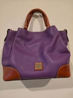 Dooney & Bourke Purple Pebbled Leather Satchel Brown Trim Tote Handbag Purse
