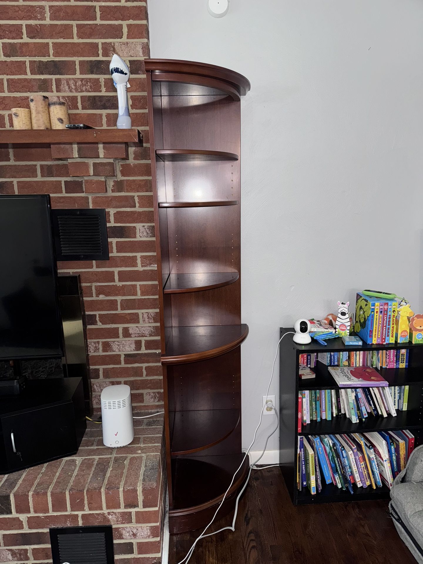 $35- Two Corner Book Shelves Each Are 76” T 20” W