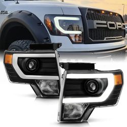 NEW Black 2009-2014 Ford F150 Raptor LED Tube DRL Projector Headlights Headlamps