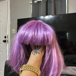Purple Straight Bob Wig with Bangs, 11-20 in, Colored Fashion for Women