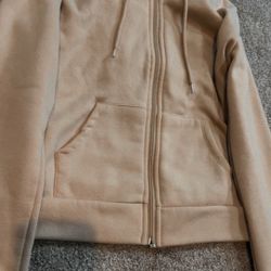 Light Beige Fleece Zip Up Hoodie 