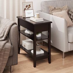 2pcs ,3-Tier Flip Top Side Table, Narrow Nightstand with Storage Shelves, for Small Spaces, Living Room, Bedroom, Brown