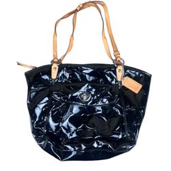 Coach Black Genuine Leather Handcrafed Embossed Signature C Tote Shoulder Bag