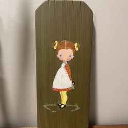 Vintage Holly Hobbie Style Wooden Wall Plaque
