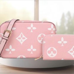 Pink Crossbody Purse And Wallet Set