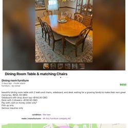 French Provincial Dining Room Table W/ 6 Chairs 