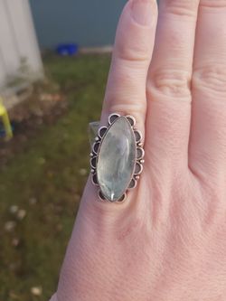 Sterling silver. I think a aquamarine ring.