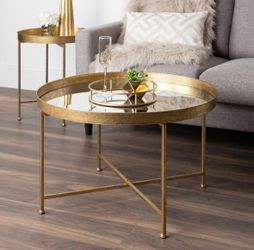 Round mirrored coffee table and side table
