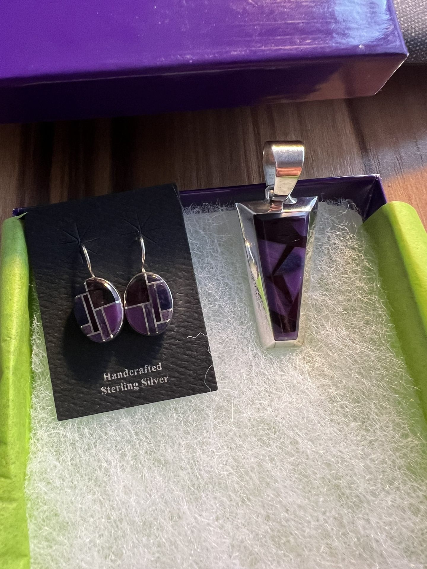 Gertrude Zachary Purple Sugilite Pendant And Earrings * Stamped And Authentic *