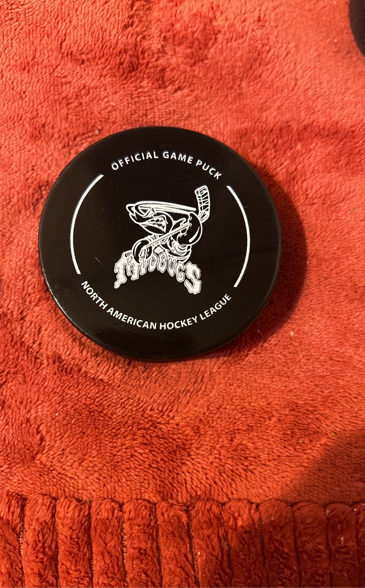 This is a personal mudbugs hockey puck used in league game currently have 3 with different designs on the back 