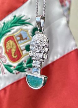 925 Sterling Silver Tumi Pendent with Malachite Stone