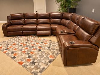 Large Brown Leather Sectional Recliner Sofa