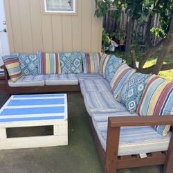 Wooden Outdoor Sectional Set With Cushions 