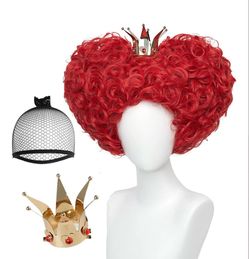 Red Heart of Queen Cosplay Wig with Crown