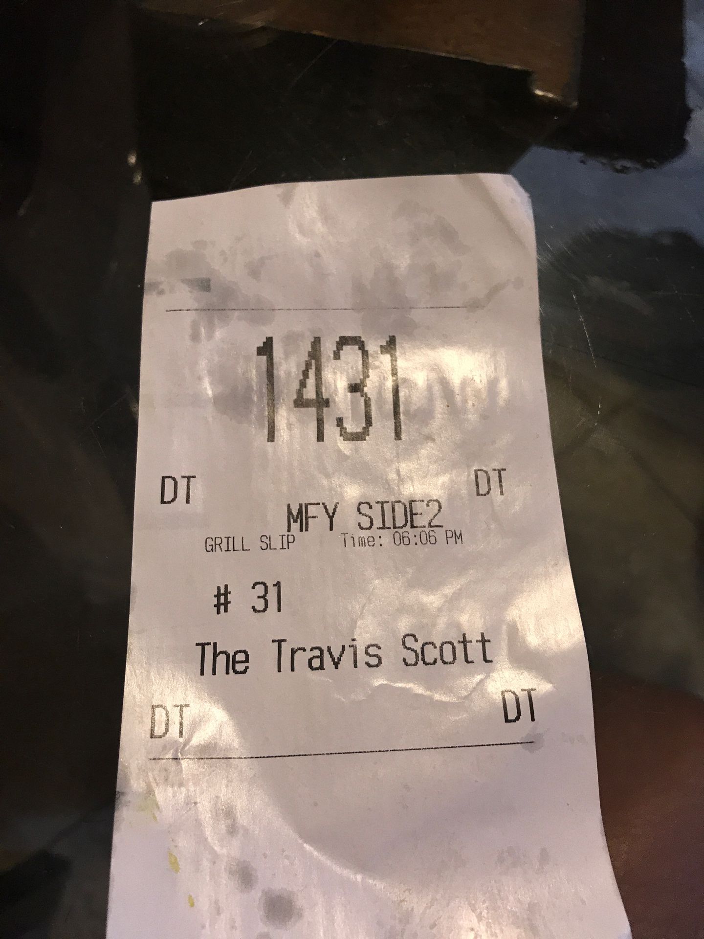 Travis Scott burger receipt