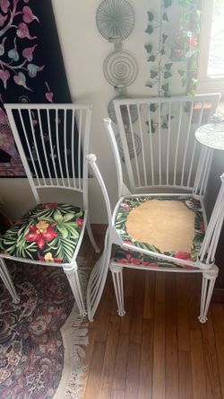 Floral metal chairs x3