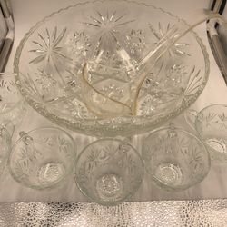 Vintage Glass Punch Bowl Set