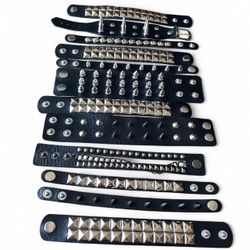 RARE 12 pcs  Spike Studded faux leather bracelets ,  Punk ewelry Lot , Wristbands , emo Gothic  Rivets Cuff Black Wristband Y2k Skater Style Bracelets