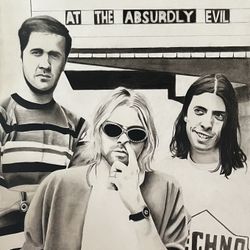 “Laugh Hard At The Absurdly Evil” Charcoal drawing of Nirvana.  24in x 18in