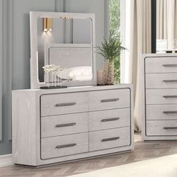 MODERN RETRO WHITE OAK FINISH 6-DRAWER DRESSER TOCADOR MIRROR NOT INCLUDED / SIN ESPEJO