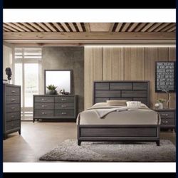 4-Pc Bedroom Set Queen Bed ,Dresser,Mirror, Nightstand #1 (Not Including mattress and box)