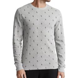 Polo Ralph Lauren All Over Pony Logo Waffle Knit Thermal Shirt Mens Large Gray
