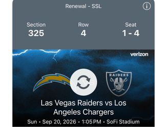 Raiders vs Chargers NFL Tickets – Sept. 20, 2026
