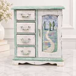 Vintage Hand-Painted Wooden Jewelry Chest | Excellent Condition