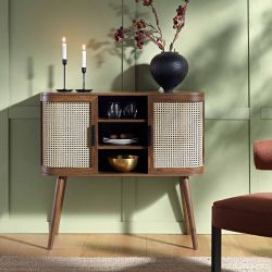 Izzy Curved Rattan 2-Door Buffet Sideboard, Walnut