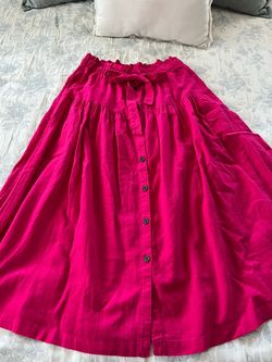 Hot Pink Button-Front Midi Skirt
