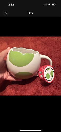 Yoshi Egg Super Mario Figural Ceramic Coffee Mug, Decorated White/Green