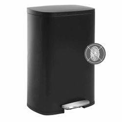 Trash Can, Garbage Can 13 Gallon/ 50L Stainless Steel Metal Bathroom Step Waste Bin for Home and Kitchen Waste and Recycling,Black