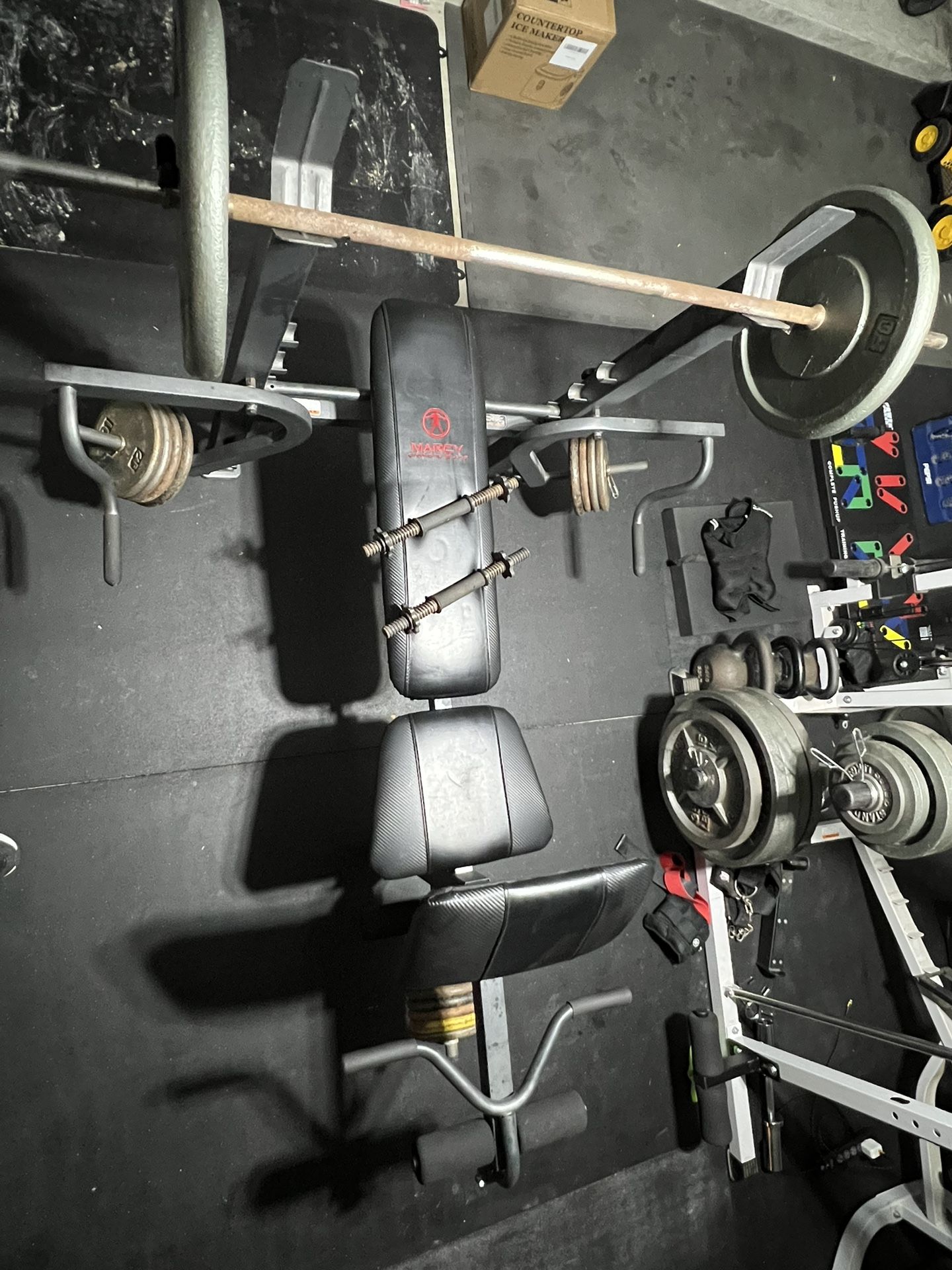 Adjustable Weight Bench w/ Leg Developer + 220 lbs Weights for Sale in ...